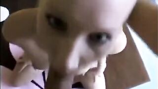 The chick has a cock in her mouth and won’t let go