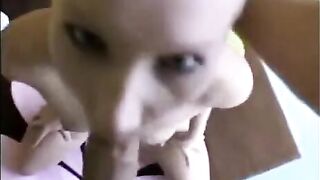 The chick has a cock in her mouth and won’t let go