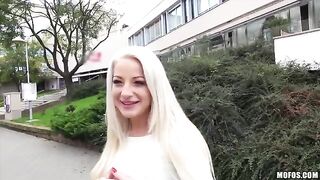 A beautiful blonde with natural tits in a private scene