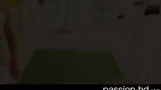 A cute brunette with natural boobs had sex right on the couch