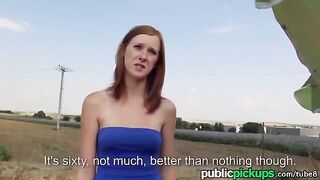 A red-haired girl is fucking in the hayloft, enjoying the thrill of outdoor passion