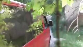The man squeezed her by the car and fucked her rough