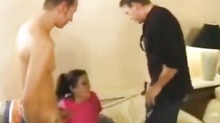 The depraved young nanny fucked in her ass by two guys