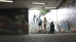 The girl was tied up and fucked on the public street, no one helped her