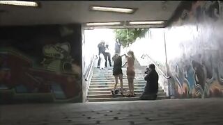 The girl was tied up and fucked on the public street, no one helped her