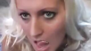 Whims licked the sperm from a spoon with a sensual blowjob style
