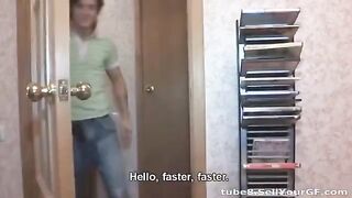 The young guy shoots his amateur porn with his girlfriend on the bed