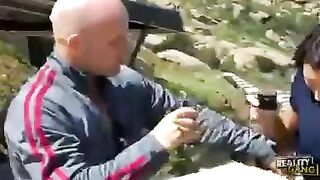 The first encounter with a cute brunette in the burn