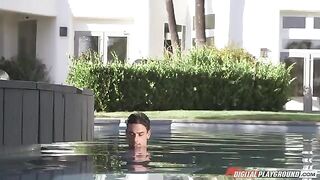 A hot girl is fucking with a guy in the pool