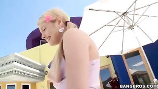 A blonde girl has long been dreaming of sucking a big dick