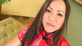 Korean beauty makes a blowjob in an intense threesome scene