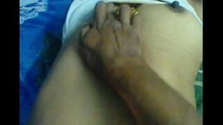 The husband made a massage for her sensitive nipples