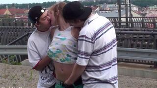Amateur threesome action with MHM and clothes on