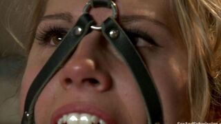 A hot woman in hard bondage plays the slave