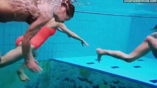 A hidden camera took naked girls in the pool for a swim