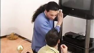 The repairman received payment in kind for his TV repair work
