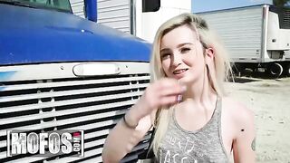 A cute girl met a guy and asked for help, showing her breasts