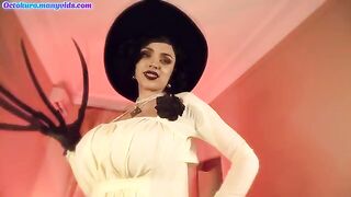 Sexy Lady Dimitrescu fucks with her man slave in cosplay