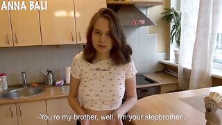 A stepsister is getting prepared for her photo shoots in the kitchen