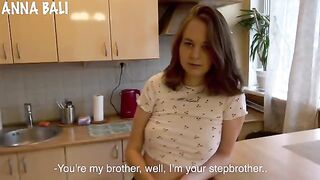 A stepsister is getting prepared for her photo shoots in the kitchen