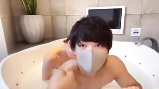 Japanese guy has a huge dick, showcases slippery handjob and cum lube skills