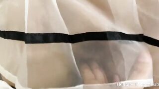 Schoolgirl cosplay with footjob and handjob action