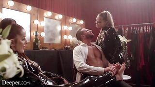 Avery and Vanna try on new latex suits in a sensual threesome