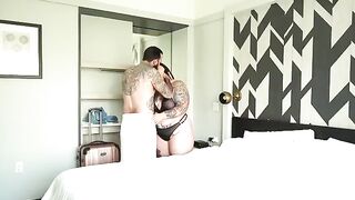 A fat woman fucks with a stranger in the hotel room where she lives with her husband