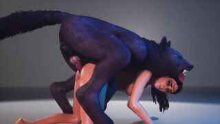 A hot chick is getting fucked by a werewolf in this hot vid