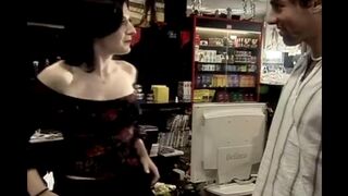 Quickie sex with a charming salesgirl working at the counter