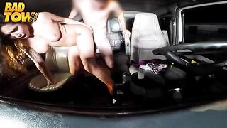 The camera is shooting a sex of the driver and passenger in the car