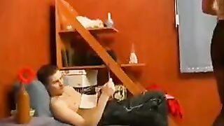 The young boy fucked his mother in the ass with sperm