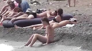 Nudist couple enjoys romantic sex on a beautiful beach. A lot of passion!