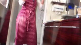 A juicy ass in jeans from a close-up shot with a hidden camera