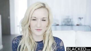 Blonde woman fingers with a vibrator while fucking a black man