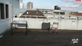 Babe with big tits has sex on the roof in POV style