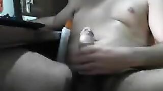 The guy sat at the computer and began to masturbate, fueled by porn