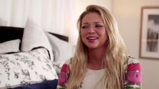 Beautiful lesbians have fun on the bed, but cannot leave