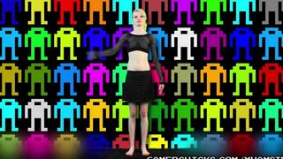 A sexy girl is dancing a striptease in front of a crowd of guys