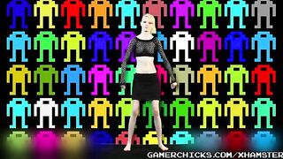 A sexy girl is dancing a striptease in front of a crowd of guys