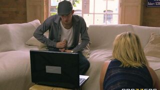 The depraved mom fucks with her daughter's boyfriend on the couch