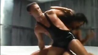 The fight ended with oil sex and big tits of a brunette beauty