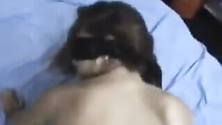 Girl with a crooked back handed over deep pleasure in her hand