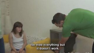 A brother pushed his cock to the sister, who was very embarrassed