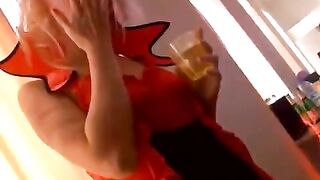 A student party continues in the Halloween style, becoming very hot and sex