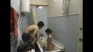 A hot sister has sex with her brother in the bathroom, hidden camera captures it all
