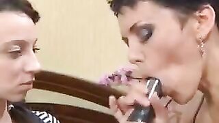 A mother teaches her daughter to suck cock in a steamy Russian scene