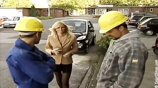 Girl in black pantyhose fucks on the set of a hot porn episode