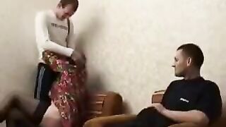 The drunk mom had sex with her son and his friend in stockings