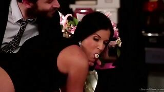 The boss licks the hairy pussy of his secretary in an office scene